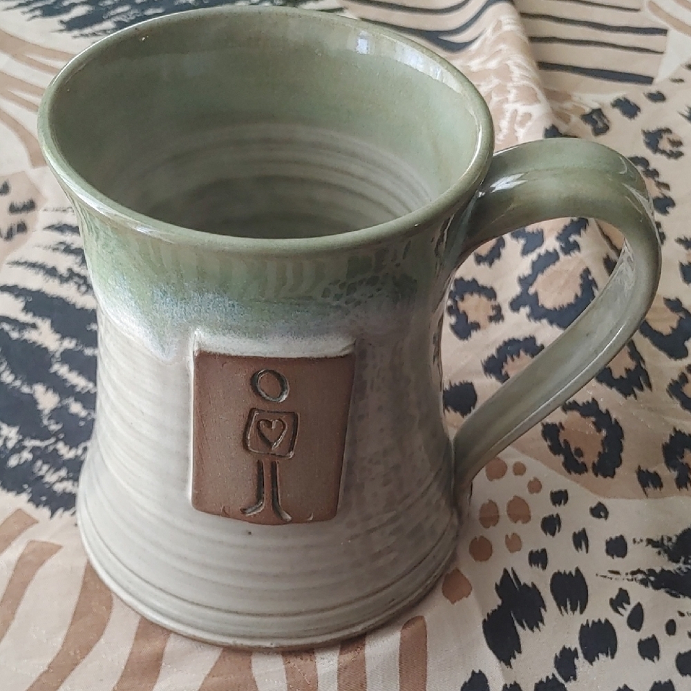 Handcrafted Heart ❤️ Green and Brown Ceramic Mug
